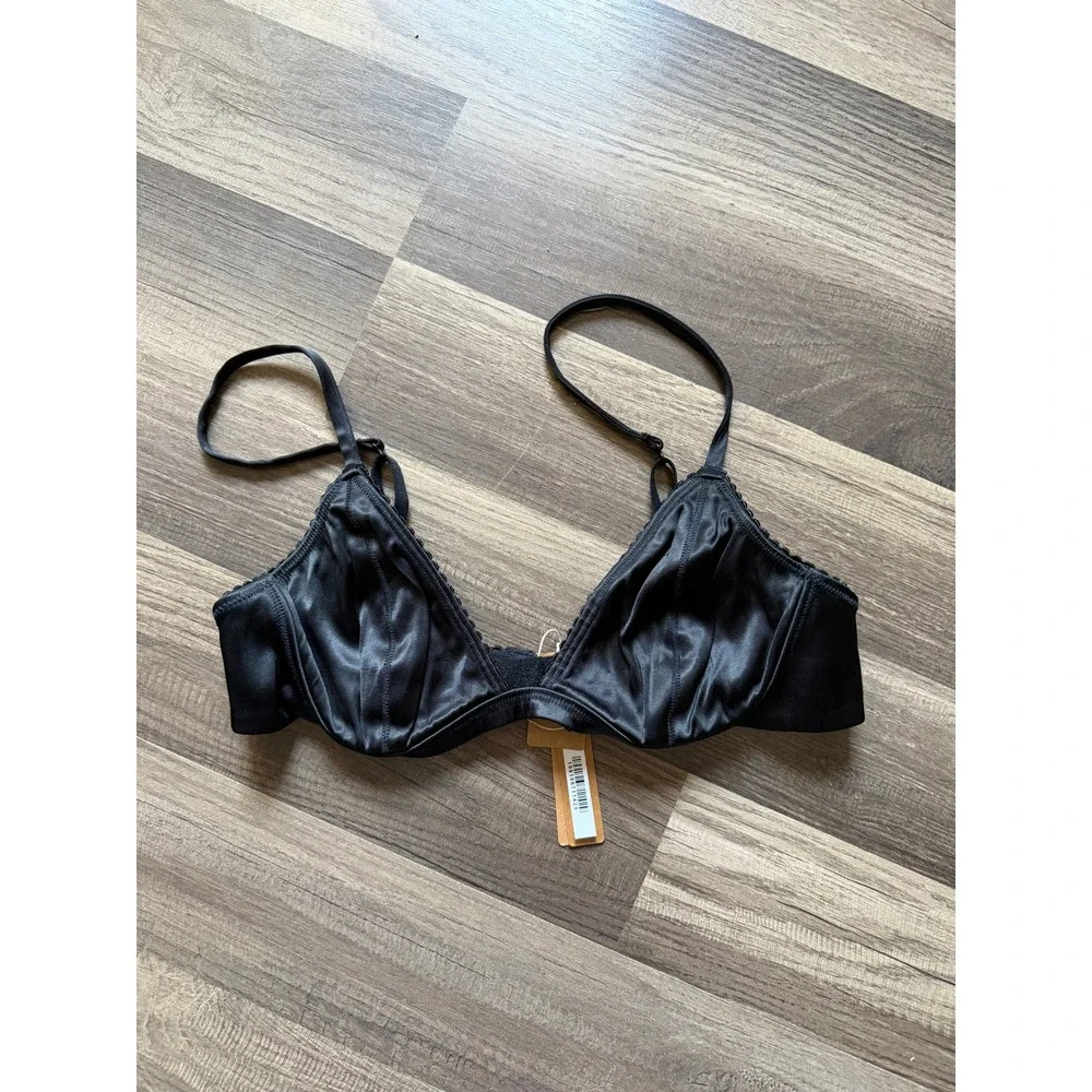 $54 NWT SKIMS Heavyweight Satin Triangle Bralette Womens S Onyx Black - Picture 2 of 5